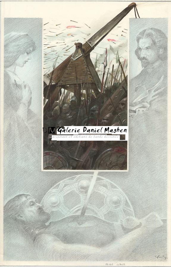 bataille - catapulte p12 - Armel Gaulme - Aquarelle et mine de plomb sur papier - 1639