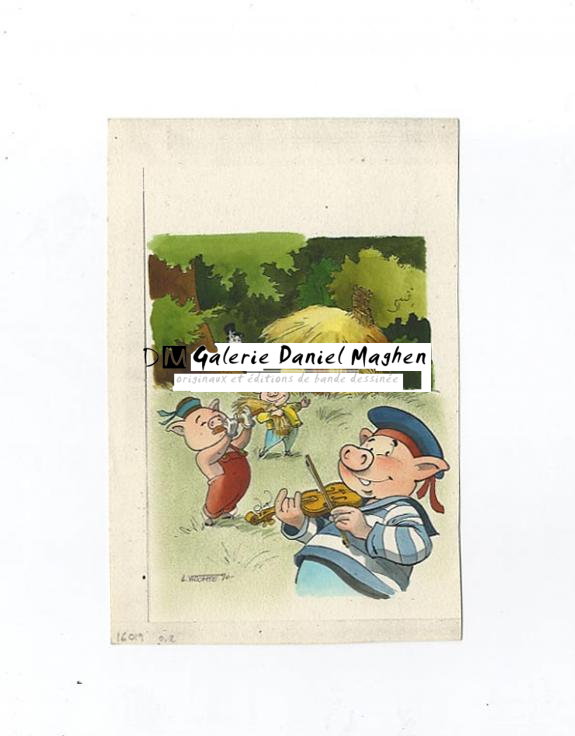 3 petits cochons dessin n/b+ couleur - Laurent Vicomte - 393