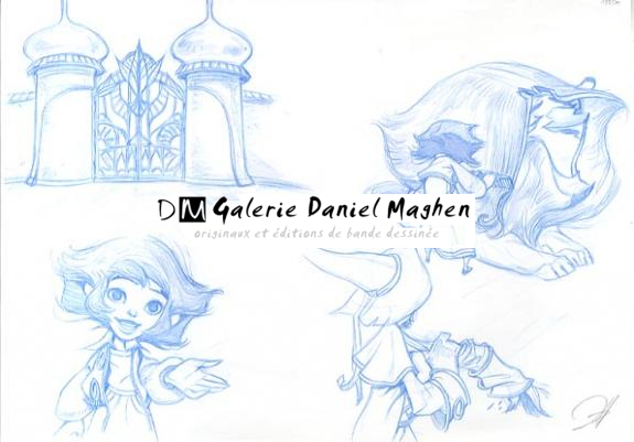 portail chateau et fille coifant crinière lion - Enrique Fernandez - 767