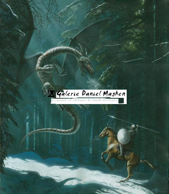 dragon et cavalier au scan - Thierry Démarez - Huile - 1361