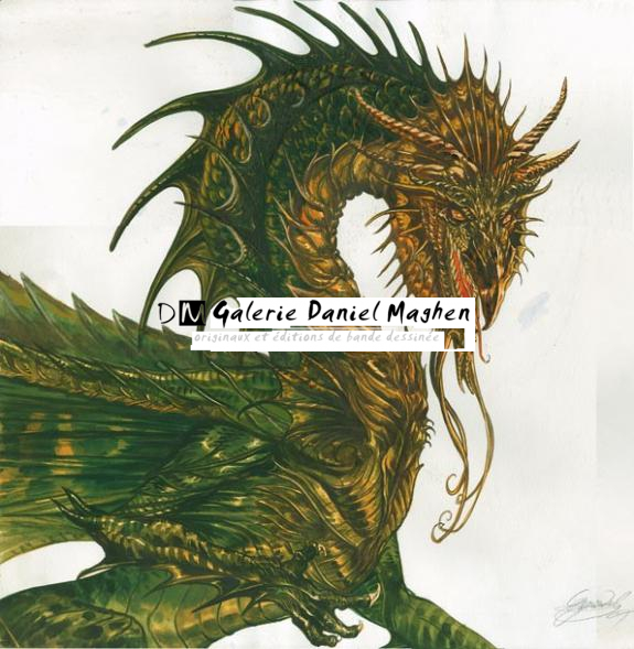 dragon vert et or - Gwendal Lemercier - Gouache et encre de Chine - 1459