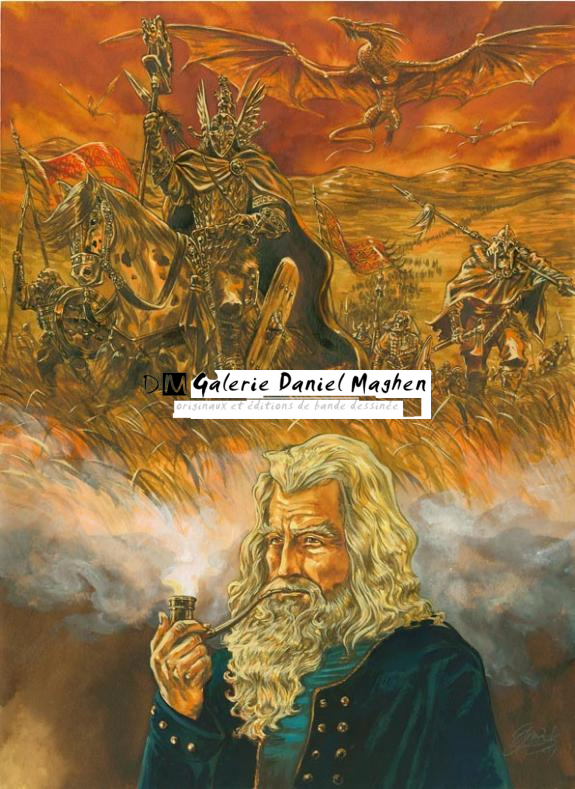 chevaliets et homme pipe - Gwendal Lemercier - Gouache et encre de Chine - 1460