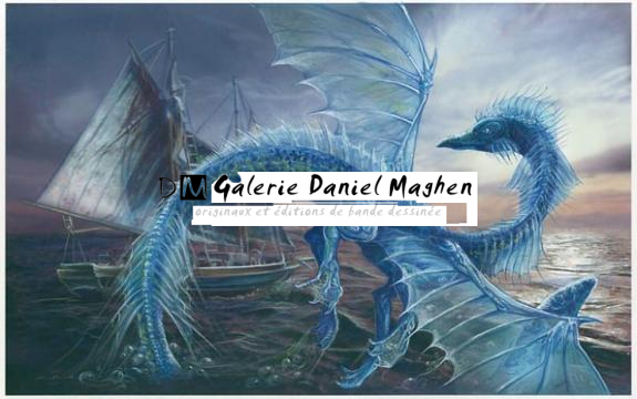 dragon bleu en mer couché de soleil - Séverine Pineaux - Acrylique - 1484