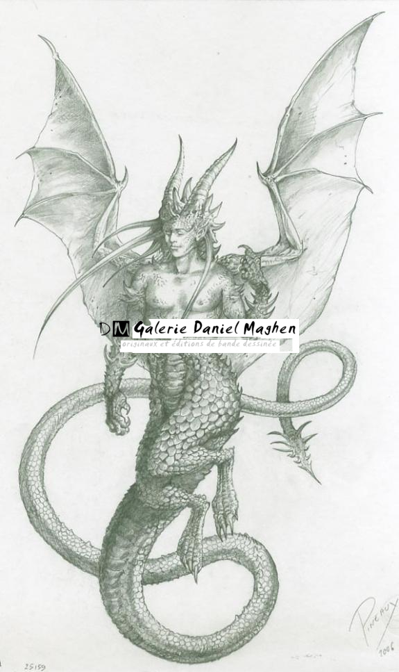homme dragon à corne - Séverine Pineaux - Mine de plomb sur papier - 1485
