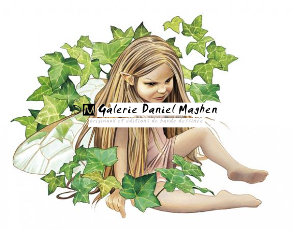 Illustration originale, jeune fée entourée de lierre - Bruno Brucero - Acrylique - 1580