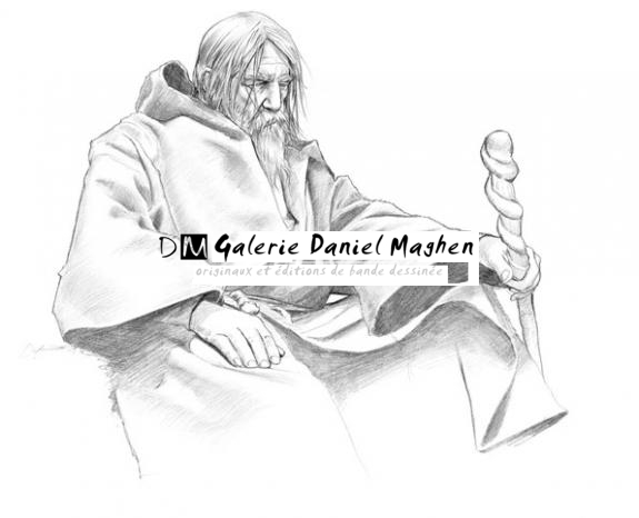 merlin regard fatigué, assis - Bruno Brucero - Mine de plomb sur papier - 1595