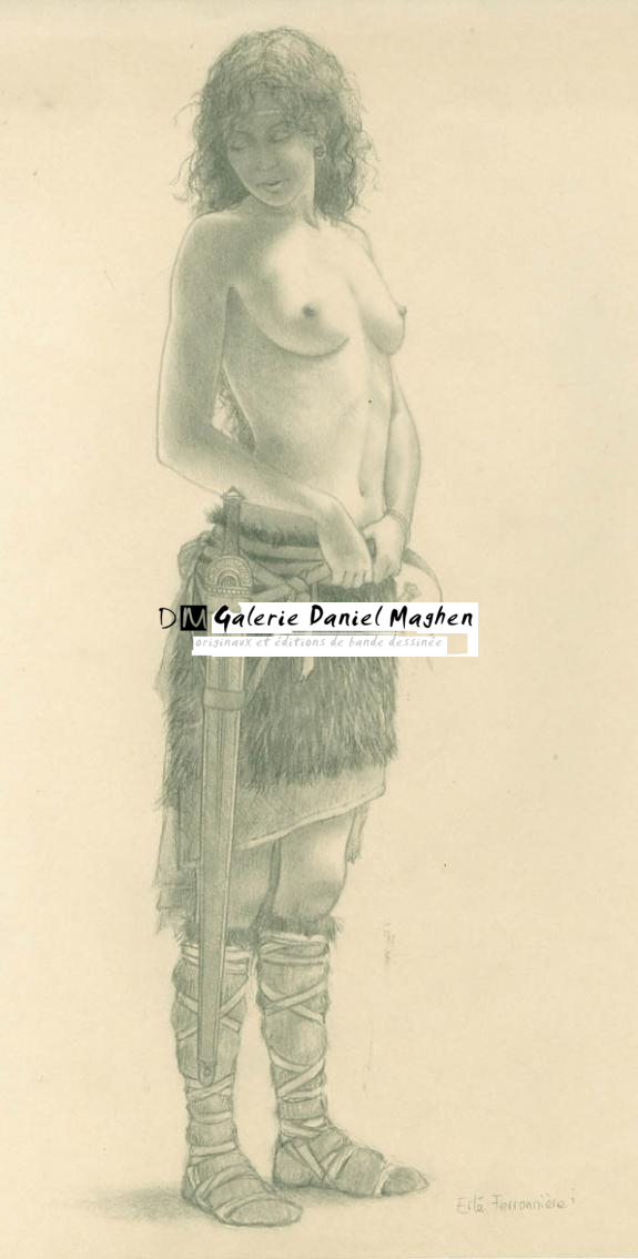 femme bottes et pagne en peau de bête - Erlé Ferronnière - Mine de plomb sur papier - 1601