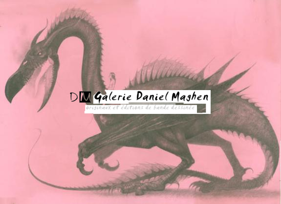 dragon et femme sur encolure (papier rose) - Erlé Ferronnière - Mine de plomb sur papier - 1603