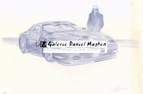 voiture +bad guy - Didier Eberoni - Crayon de couleur sur papier - 1811