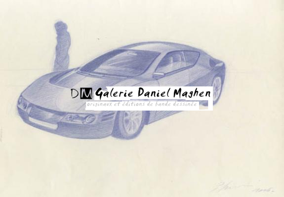 voiture + femme - Didier Eberoni - Crayon de couleur sur papier - 1814