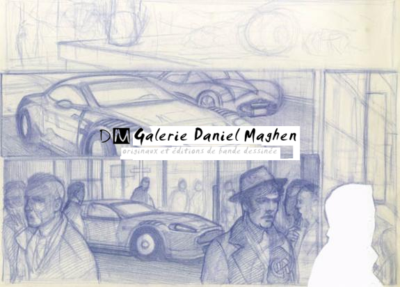 voiture et foule - Didier Eberoni - Crayon de couleur sur papier - 1830