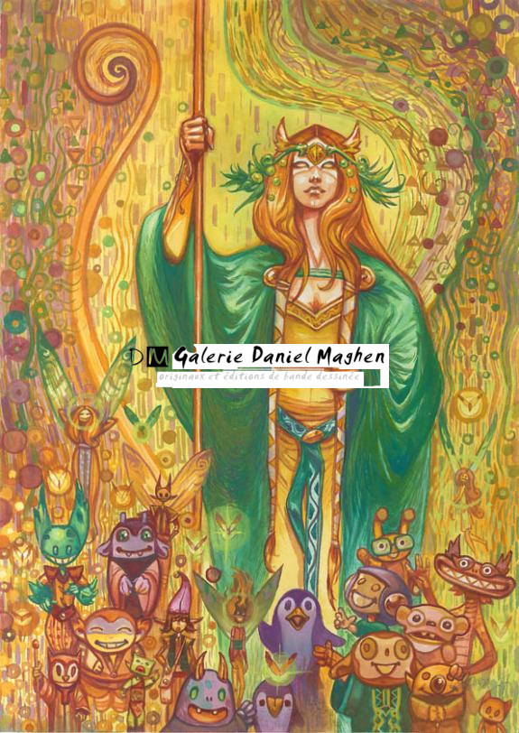 femme en vert guide bestioles, portfolio arcanes - Gwendal Lemercier - Gouache sur papier - 1703