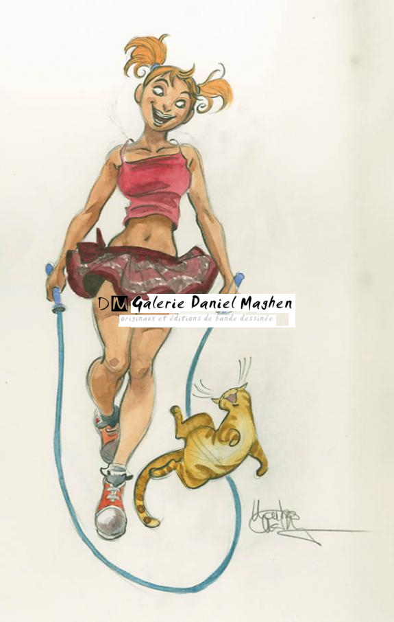 Saut à la corde - Montse Martin - Aquarelle et mine de plomb sur papier - 1746