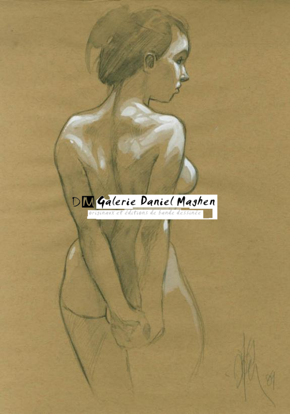 Nu bras en arrière sur papier de couleur - Fabrice Meddour - Mine de plomb et lavis sur papier - 1773