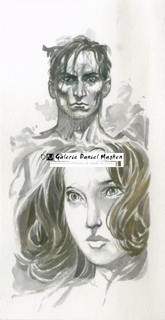 Couple - Fabrice Meddour - Encre de couleur sur papier - 1782