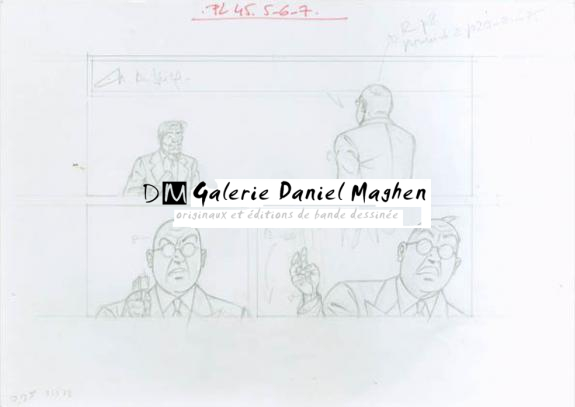 Crayonné case planche 45-5-6-7 - Chantal De Spiegeleer - Mine de plomb sur papier - 1957