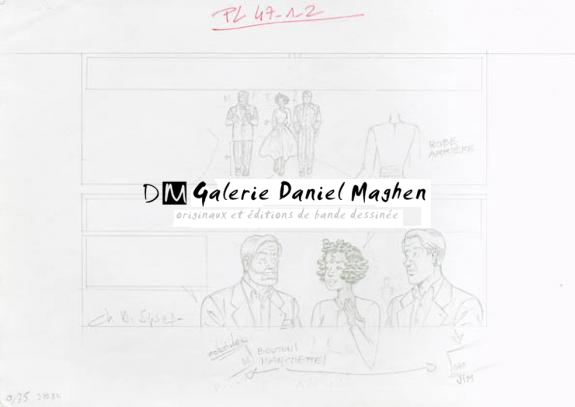 Crayonné case planche 47-1-2 - Chantal De Spiegeleer - Mine de plomb sur papier - 1959