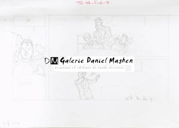 Crayonné case planche 43-5-6-7 - Chantal De Spiegeleer - Mine de plomb sur papier - 1961