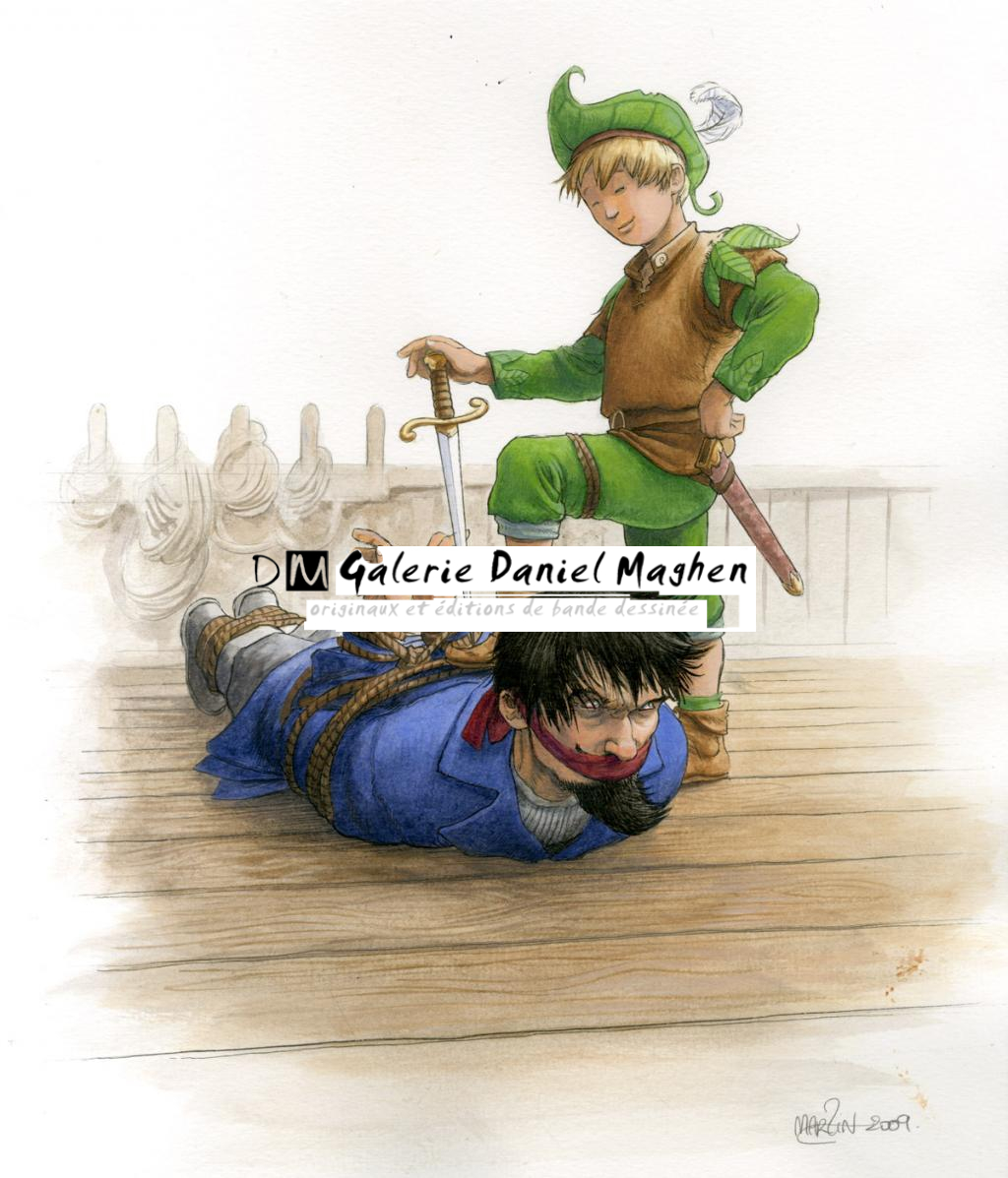 (fantastique) Peter & le Capitaine Crochet - Martin Maniez - Encre de couleur et crayon de couleur sur papier - 2095