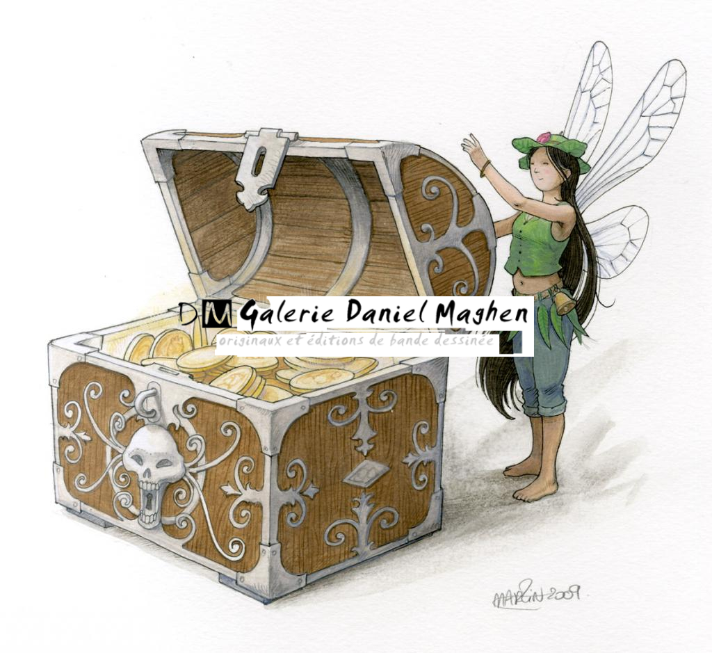 (fantastique) La Fée Clochette et le trésor des pirates - Martin Maniez - Encre de couleur et crayon de couleur sur papier - 2098