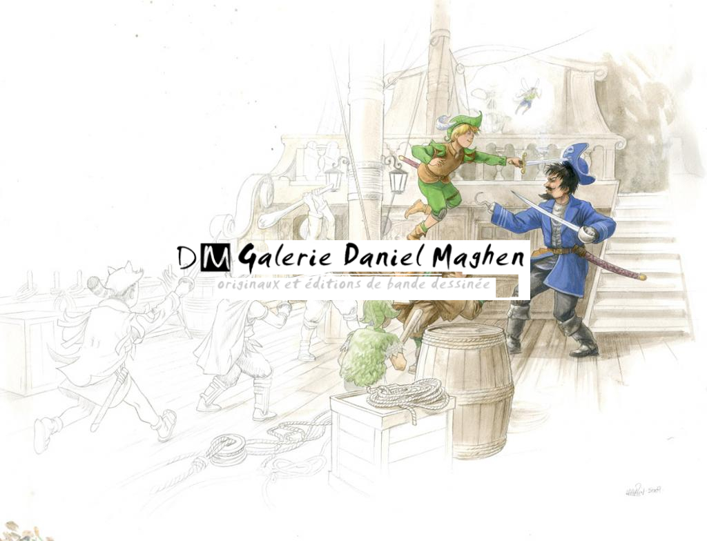 (fantastique) Bataille sur le navire - Martin Maniez - Encre de couleur et crayon de couleur sur papier - 2106
