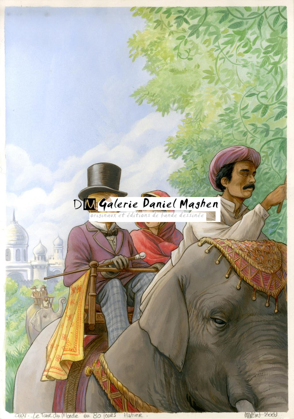 (fantastique) Couv. Le tour du monde en 80 jours - Martin Maniez - Encre de couleur et crayon de couleur sur papier - 2108