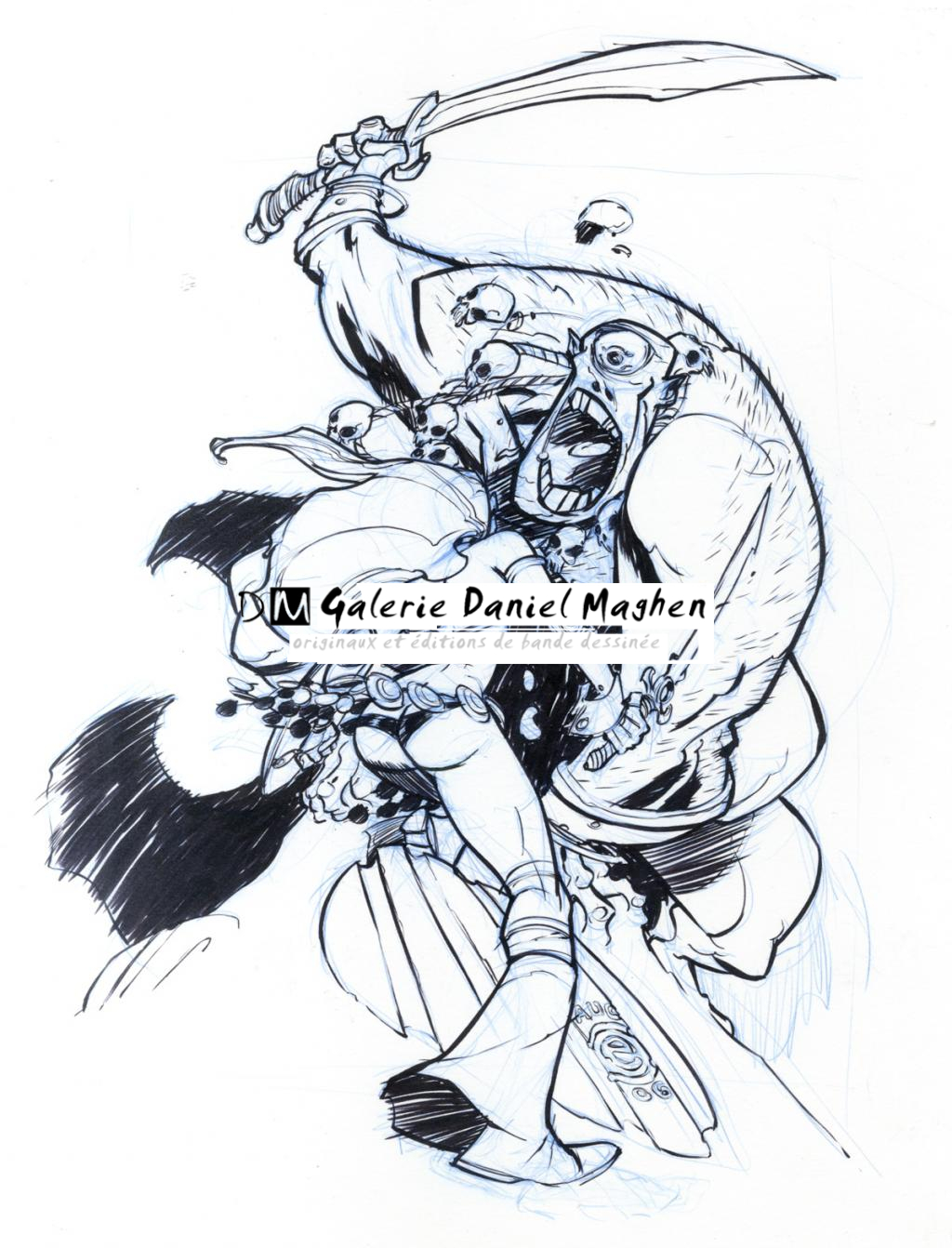 Red Sonja and Cyclope - Eric Canete - Feutre et crayon bleu - 2127