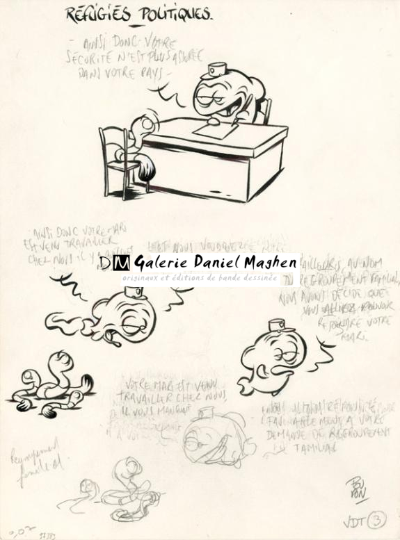 Réfugiés politiques - Nicolas Poupon - Encre de Chine et mine de plomb sur papier - 2172