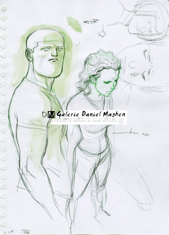 Personnages - Marcial Toledano - Aquarelle et mine de plomb sur papier - 2167