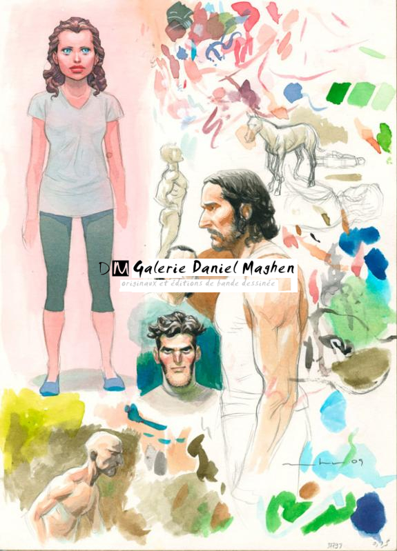 Personnages - Marcial Toledano - Aquarelle, mine de plomb et encre de Chine sur pap - 2169