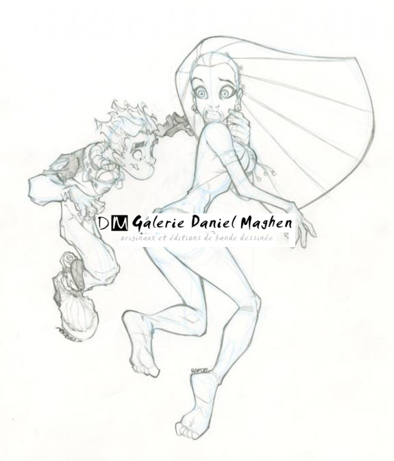 fille dessinée par Ramos - Francisco Herrera - Mine de plomb et crayon de couleur - 2215