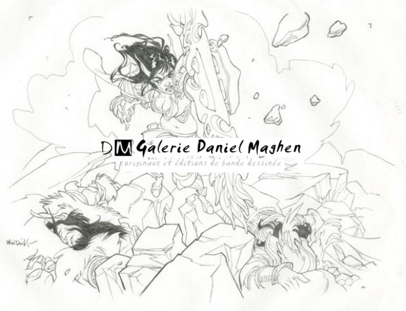 Bataille sur calque et sur papier fin - Illustration pour World of Warcraft - Claire Wendling - Encre de Chine - 2995