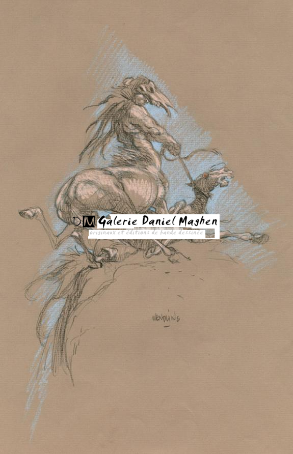 Centaure sur papier de couleur - Claire Wendling - Mine de plomb et pastel sur papier - 4312