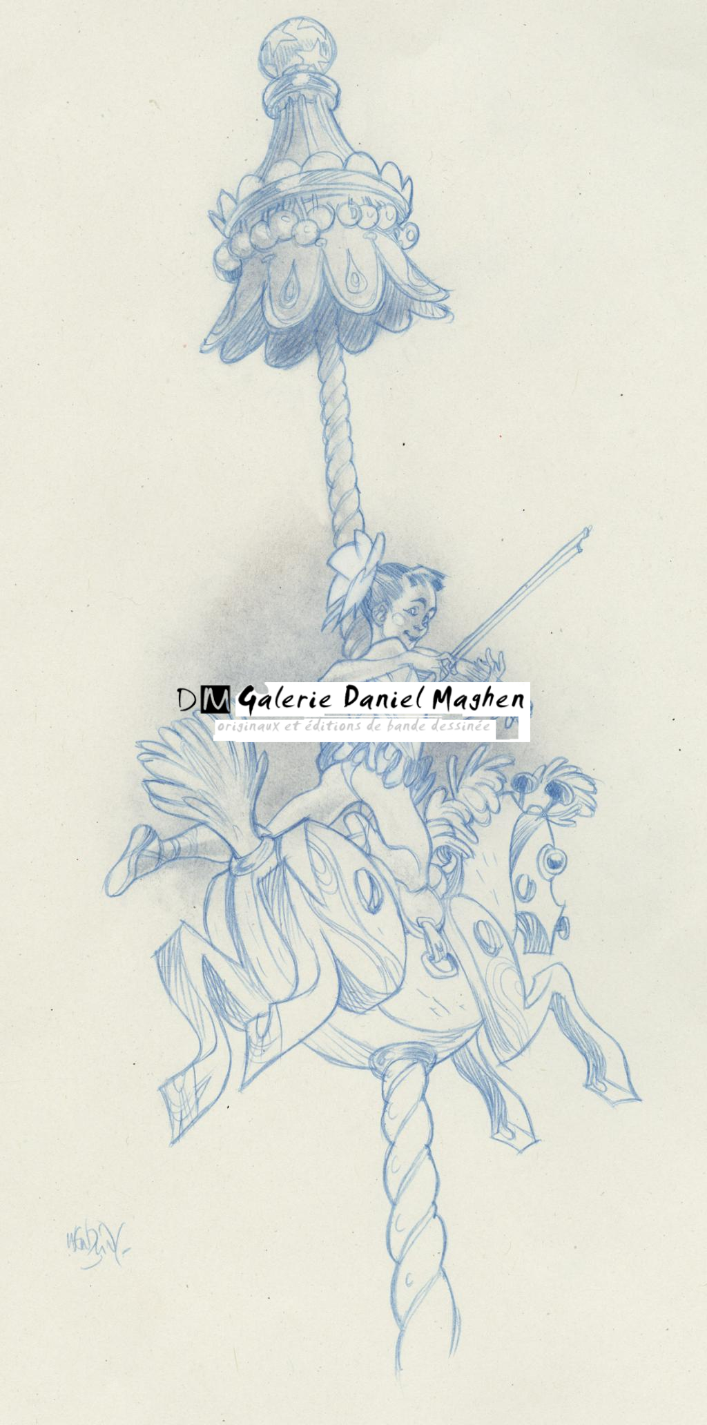 Violoniste au manège - Claire Wendling - Crayon de couleur sur papier - 2990