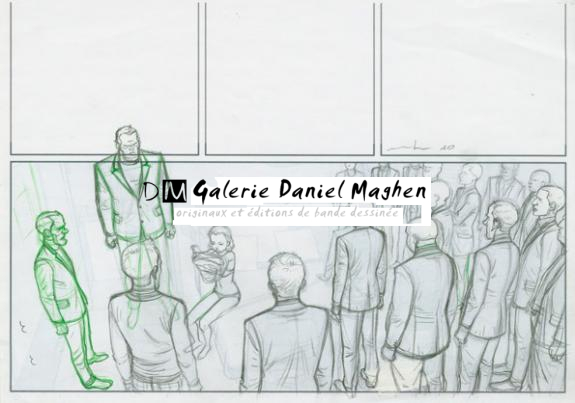 les personnages sont dessinés à la mine de plomb sur une photocopie du décor - Marcial Toledano - Mine de plomb sur papier - 2274