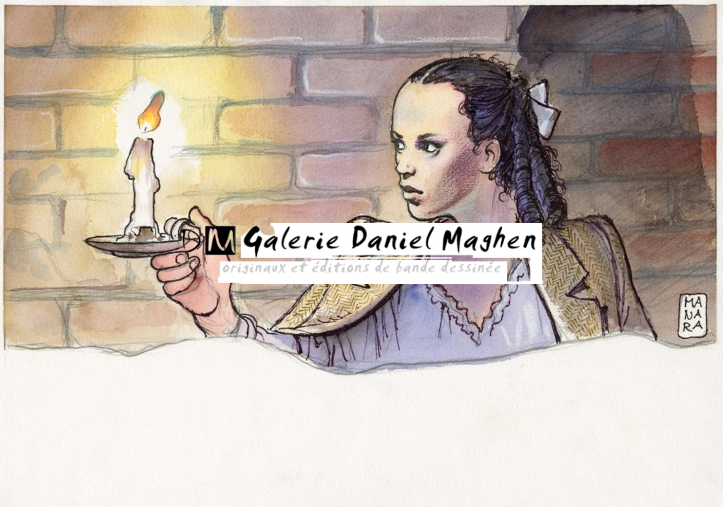 Femme à la bougie - Milo Manara - Mine de plomb, feutre et aquarelle - 2337