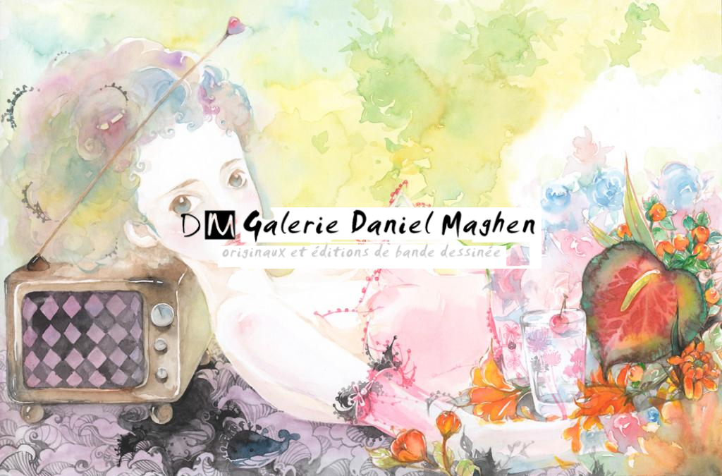 Illustration originale - filles allongée - Mimi - Aquarelle sur papier - 2432