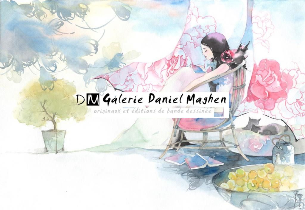 Illustration originale - Fille sur patio - Mimi - Aquarelle et mine de plomb sur papier - 2436