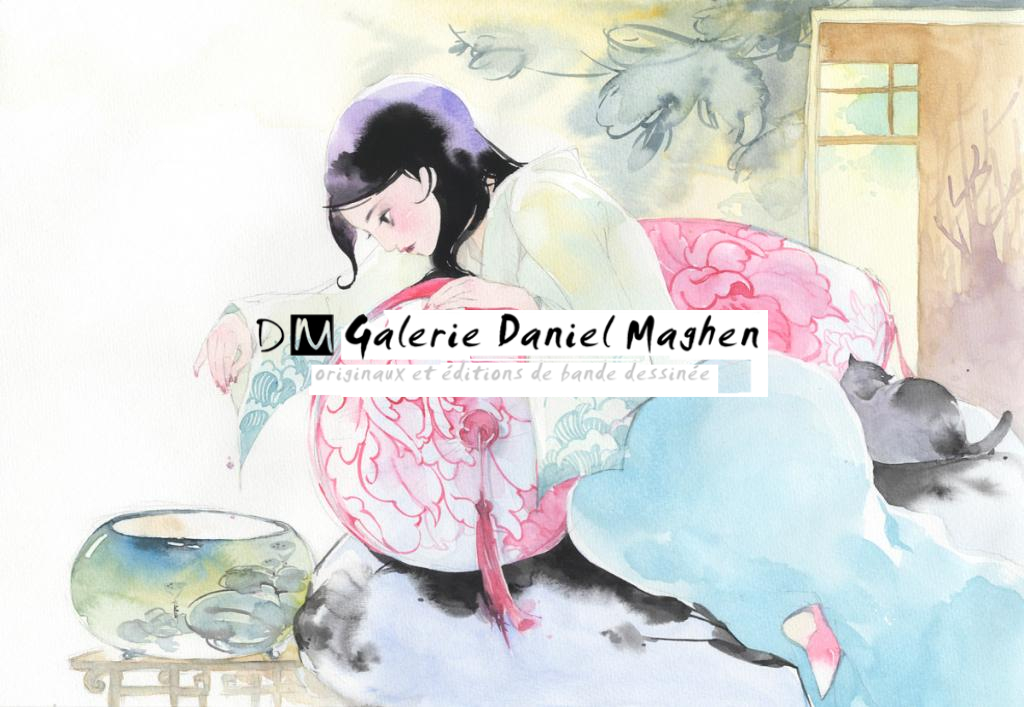 Illustration originale - Fille au chat - Mimi - Aquarelle et mine de plomb sur papier - 2437