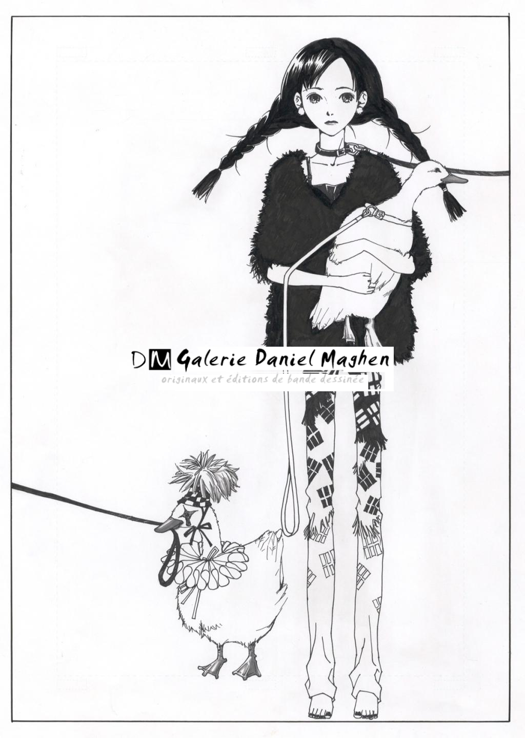 Illustration originale - Fille aux canards - Mimi - Encre de Chine - 2439