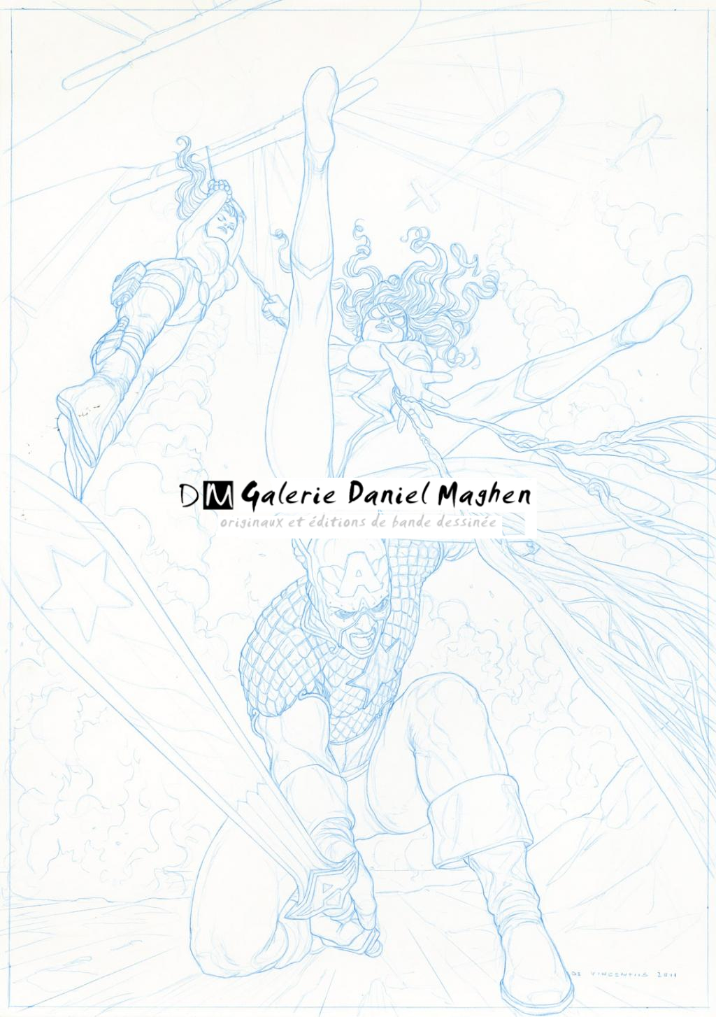 Illustration originale - essai Captain America - Adriano De Vincentiis - Crayon de couleur sur papier - 2408