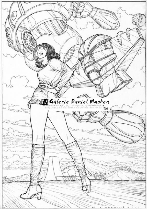 illustration originale - Miwa & Jeeg - Adriano De Vincentiis - Encre de Chine sur papier - 2419