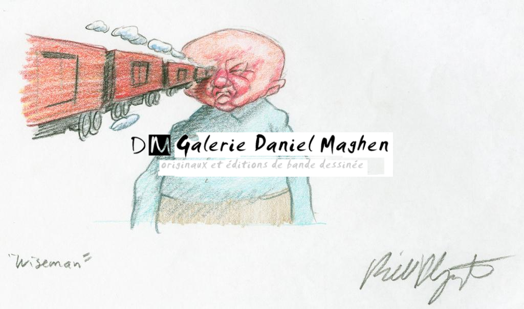 illustration originale pour le dessin animé wiseman #98 - Bill Plympton - Crayon de couleur sur papier - 2579