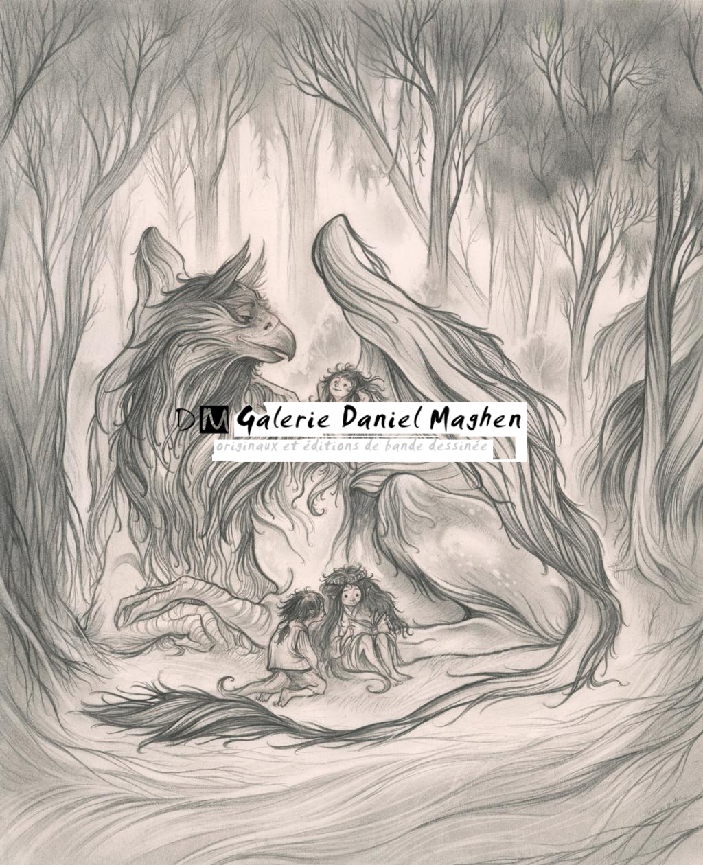 Griffon et enfants - Cory Godbey - Mine de plomb sur papier - 2591