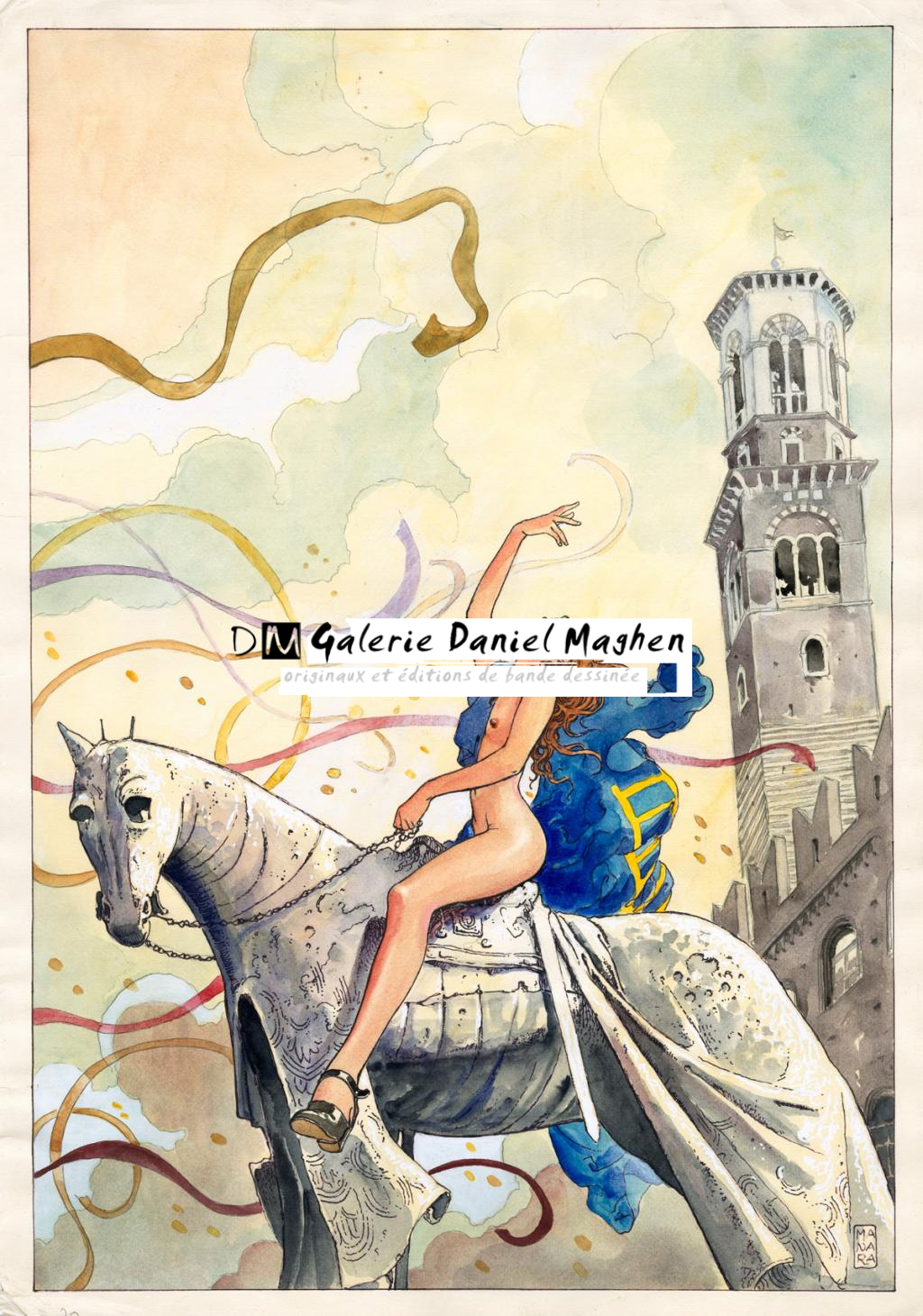 Illustration originale - Affiche exposition - Milo Manara - Mine de plomb, feutre et aquarelle - 2881