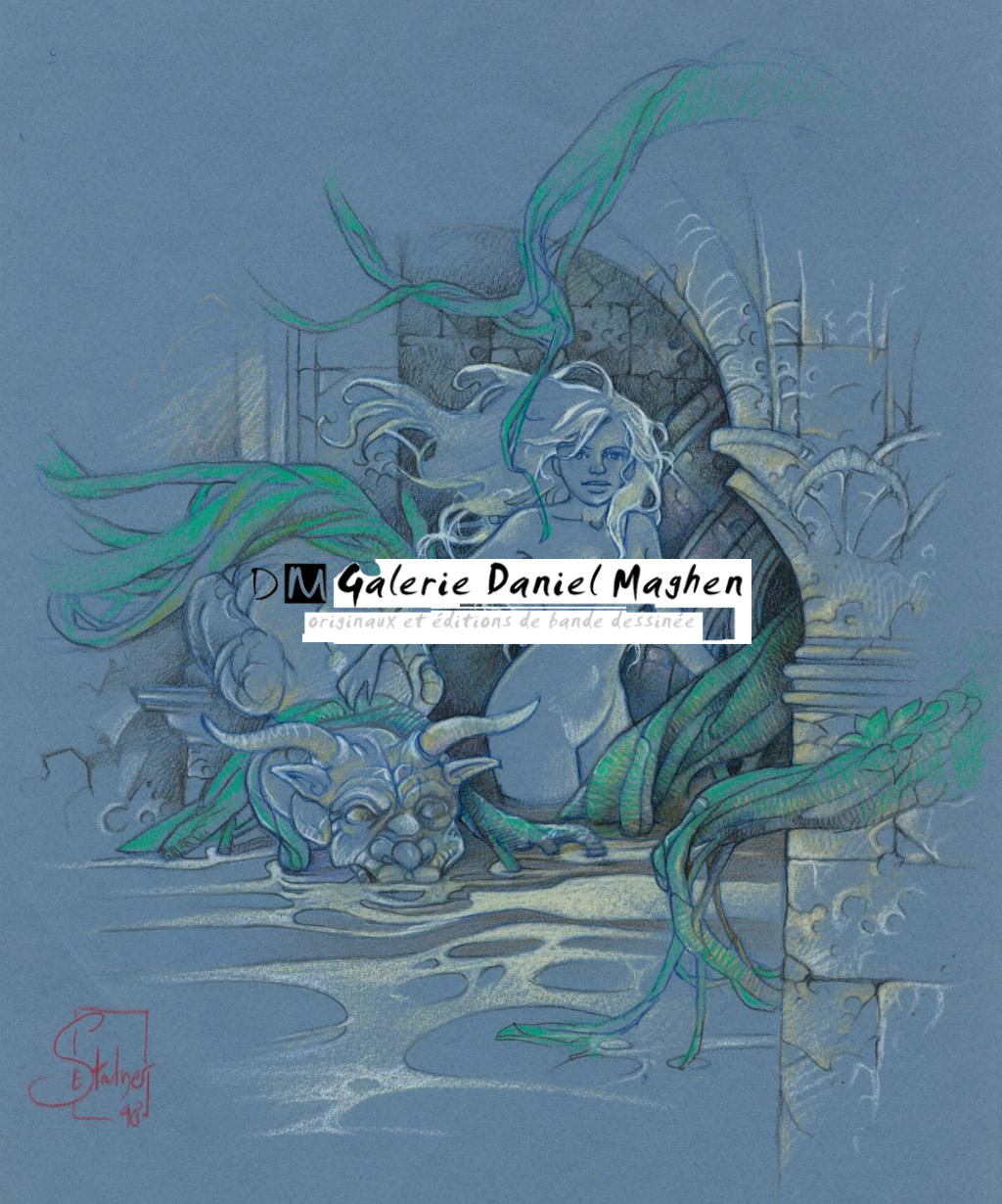 illustration originale - Eric Stalner - Crayon de couleur et rehaut de pastel sur papier d - 2554