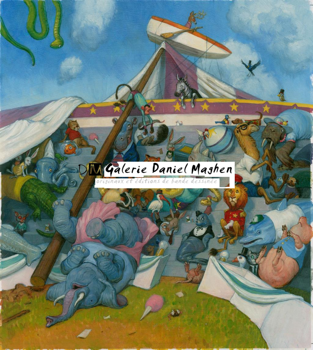 Illustration originale planche 28 - texte de Neil Geiman - publié en France chez Albin Michel - Adam Rex - Huile - 3014