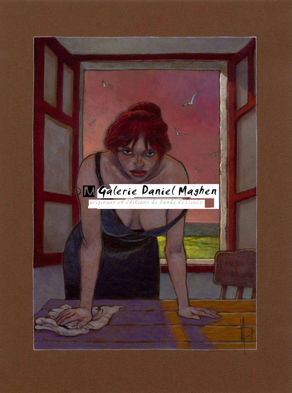 Illustration originale, Sara limpando las mesas, 2013 - Miguelanxo Prado - Acrylique sur papier teinté - 3763