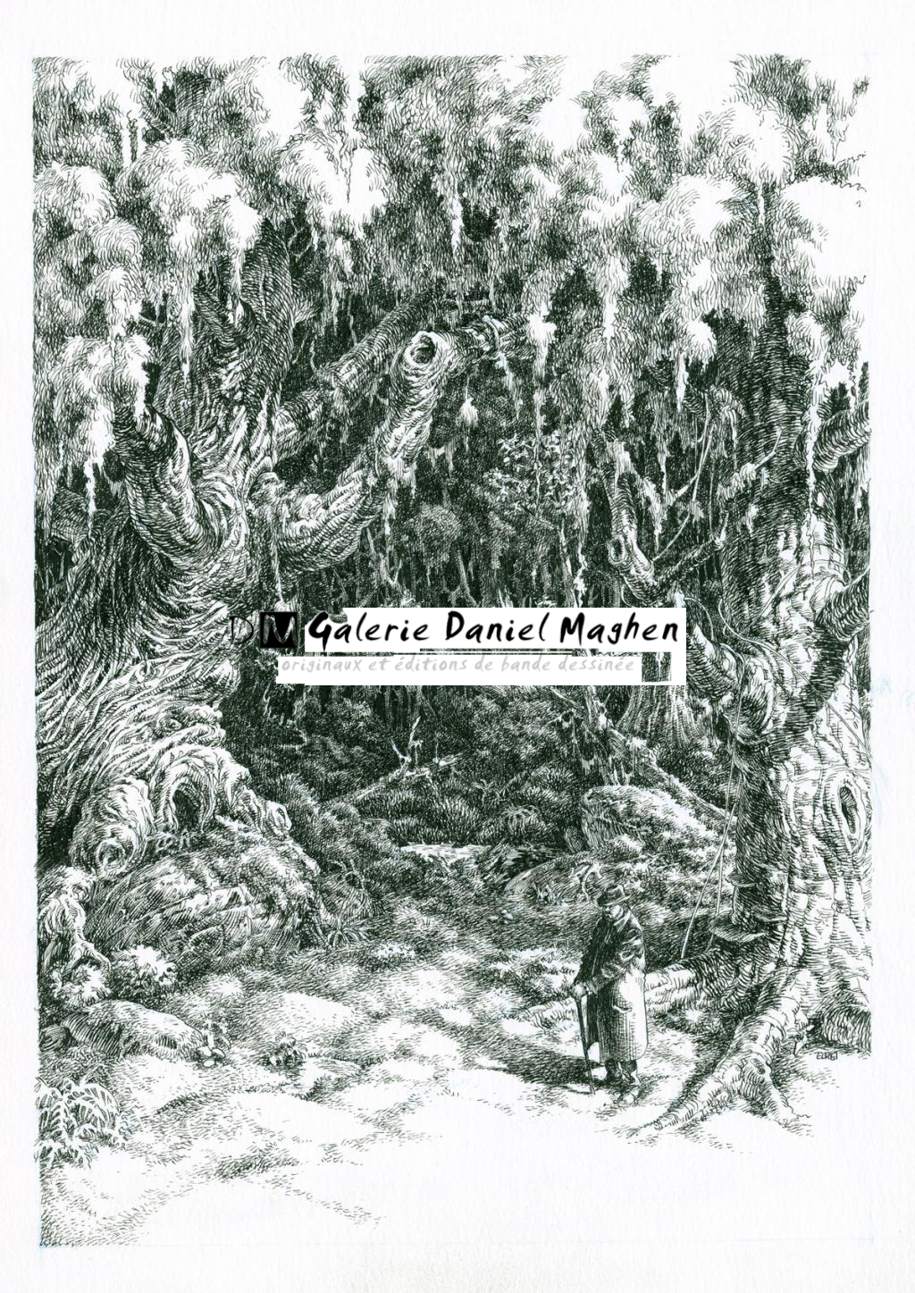 Illustration de Pierre Dubois devant une forêt - Etienne Leroux - Encre de Chine - 2714