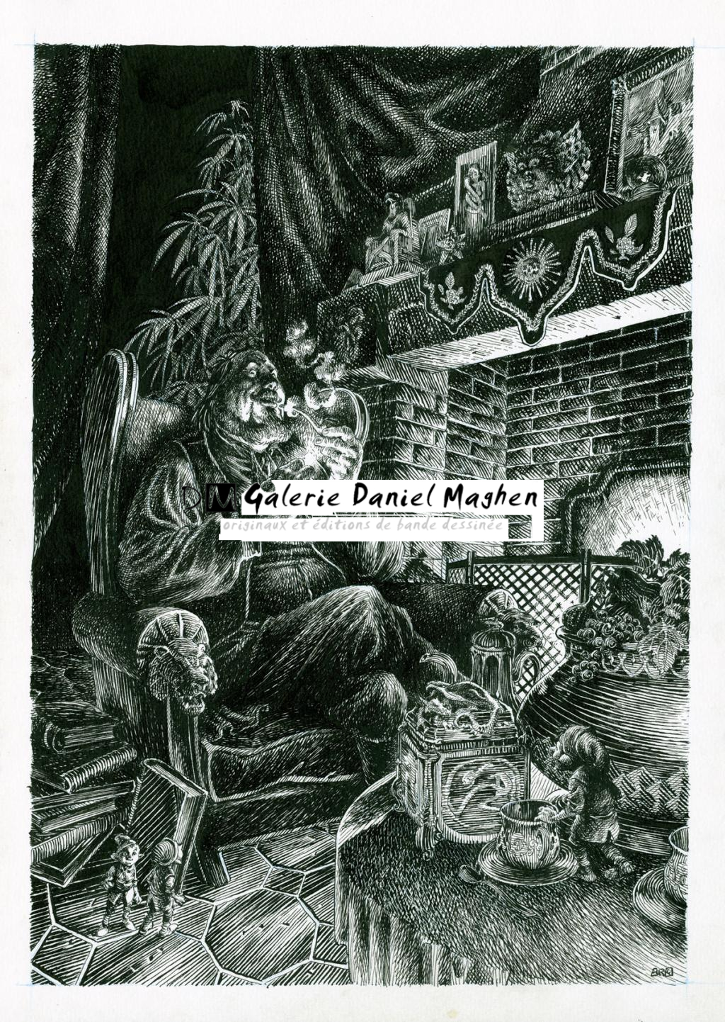 Planche originale noir et blanc : Pierre Dubois devant sa cheminée - Etienne Leroux - Encre de Chine - 2716